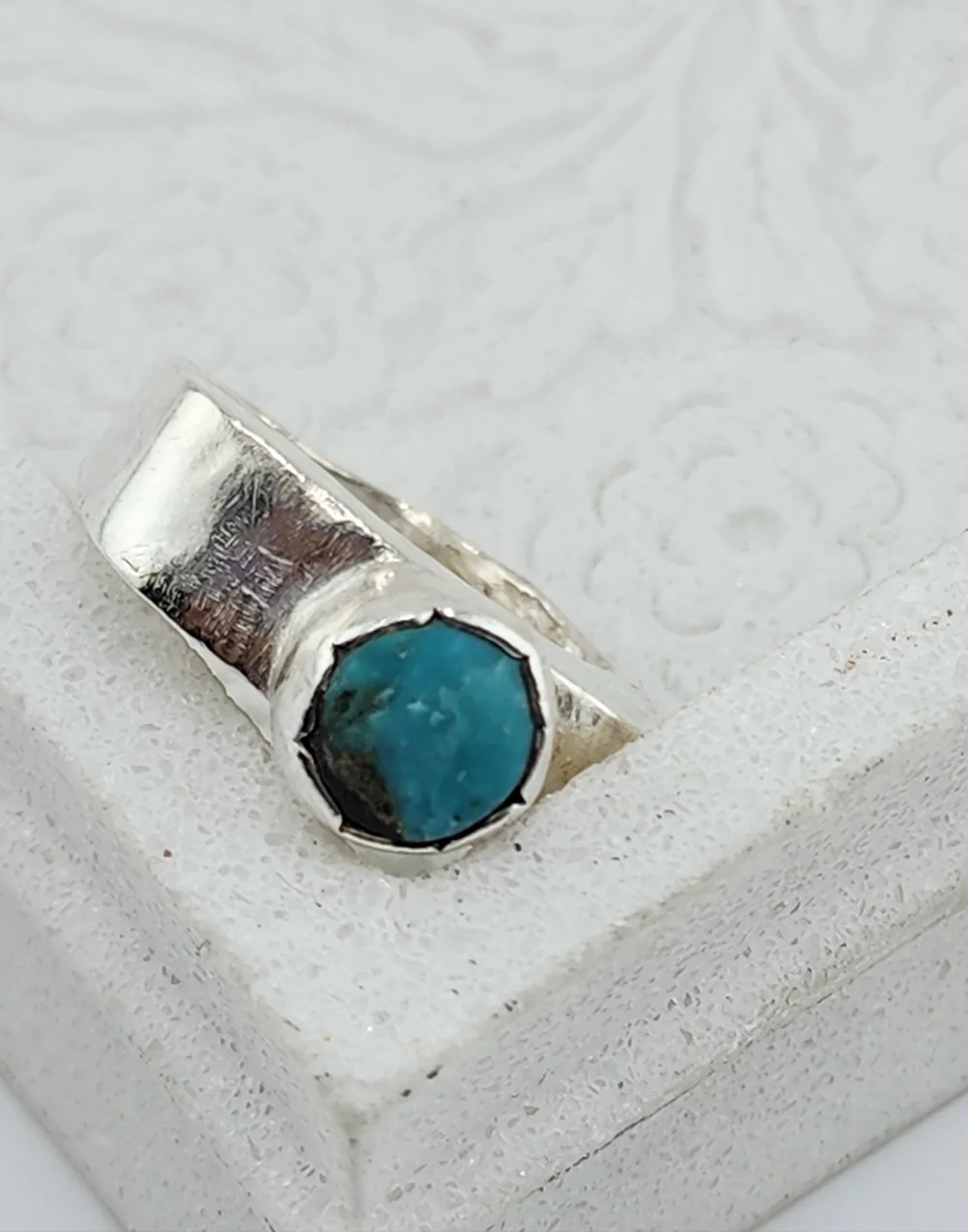 TURQUOISE HALLOW RING HANDMADE IN RECYCLED STERLING SILVER SIZE 7 - Picture 7 of 12
